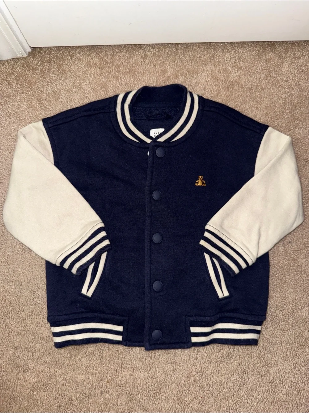 GAP Navy and Cream Kids Teddy Varsity Jacket